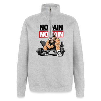 Pouvoir de salle de sport du Bulldog No Pain - Sweat à zip 1/4 - gris chiné - Devant - AI Model Female 172 light (172cm) & AI Model Male 178 dark (178cm)