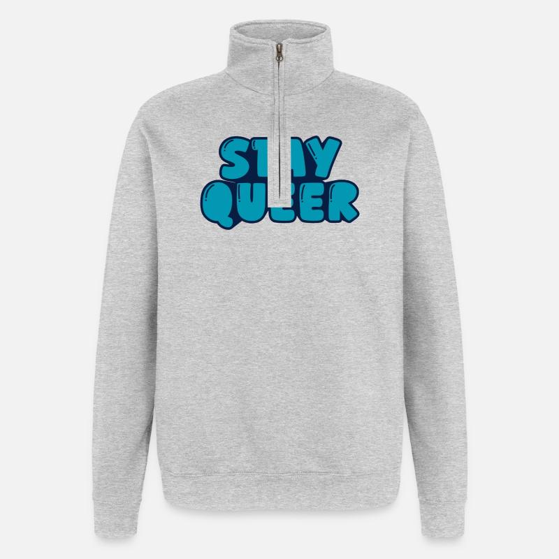 Bleib queer - Quarter-Zip-Sweatshirt - Grau meliert