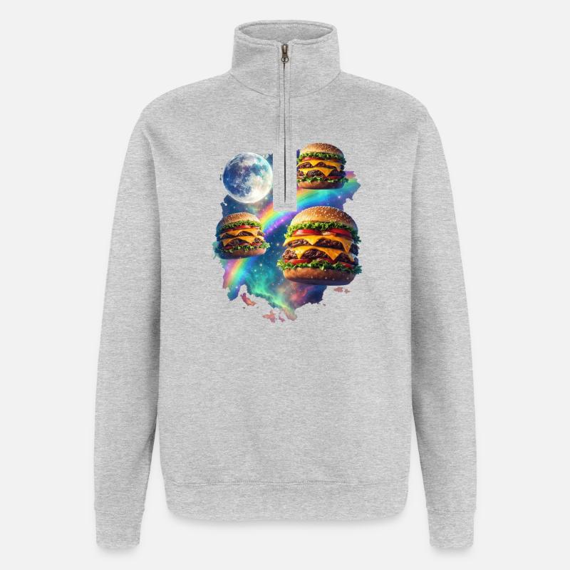 Galaktische Burger-Explosion - Quarter-Zip-Sweatshirt - Grau meliert