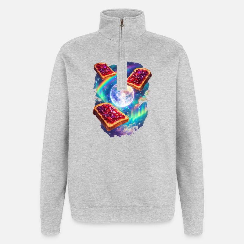 Toast spatial avec arc-en-ciel - Sweat à zip 1/4 - gris chiné