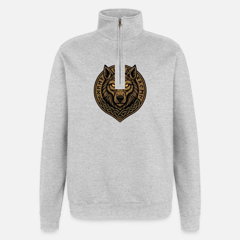 Wolfsmedaillon Runenwappen - Quarter-Zip-Sweatshirt - Grau meliert