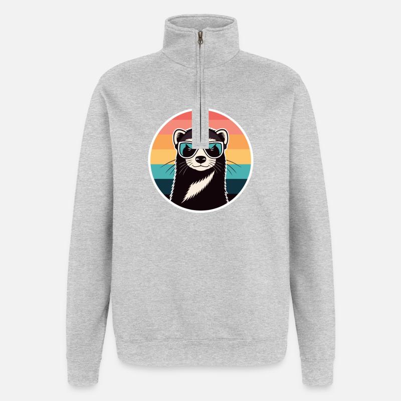 Retro-Otter-Regenbogenbrille - Quarter-Zip-Sweatshirt - Grau meliert