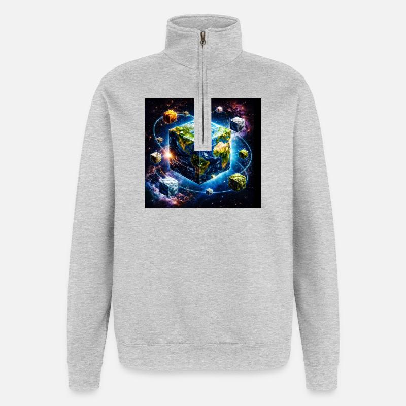 Cube terrestre dans l’espace - Sweat à zip 1/4 - gris chiné