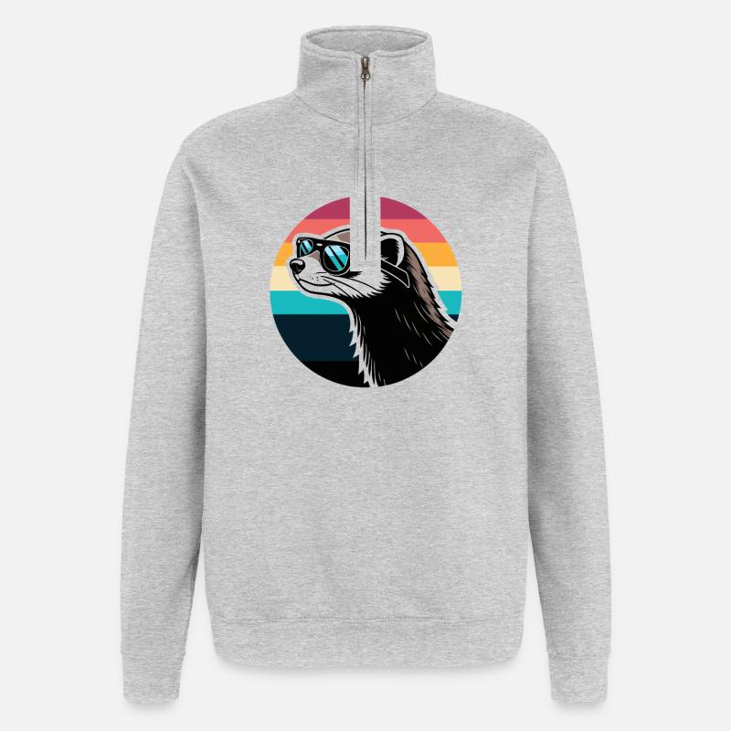 Frettchen-Silhouette Retro-Regenbogen - Quarter-Zip-Sweatshirt - Grau meliert