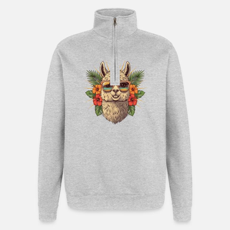 Lama tropical avec lunettes de soleil - Sweat à zip 1/4 - gris chiné