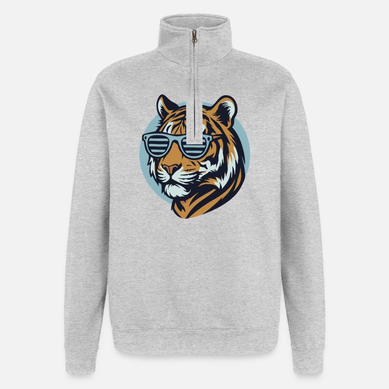 Tiger mit Sonnenbrille – Retro Pop-Style - Quarter-Zip-Sweatshirt - Grau meliert