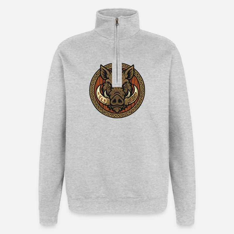 Wikinger Eberemblem - Quarter-Zip-Sweatshirt - Grau meliert