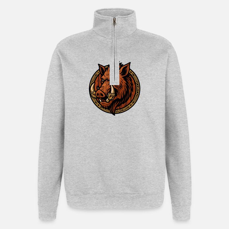 Wilder Eber Ring Tribal Stil - Quarter-Zip-Sweatshirt - Grau meliert