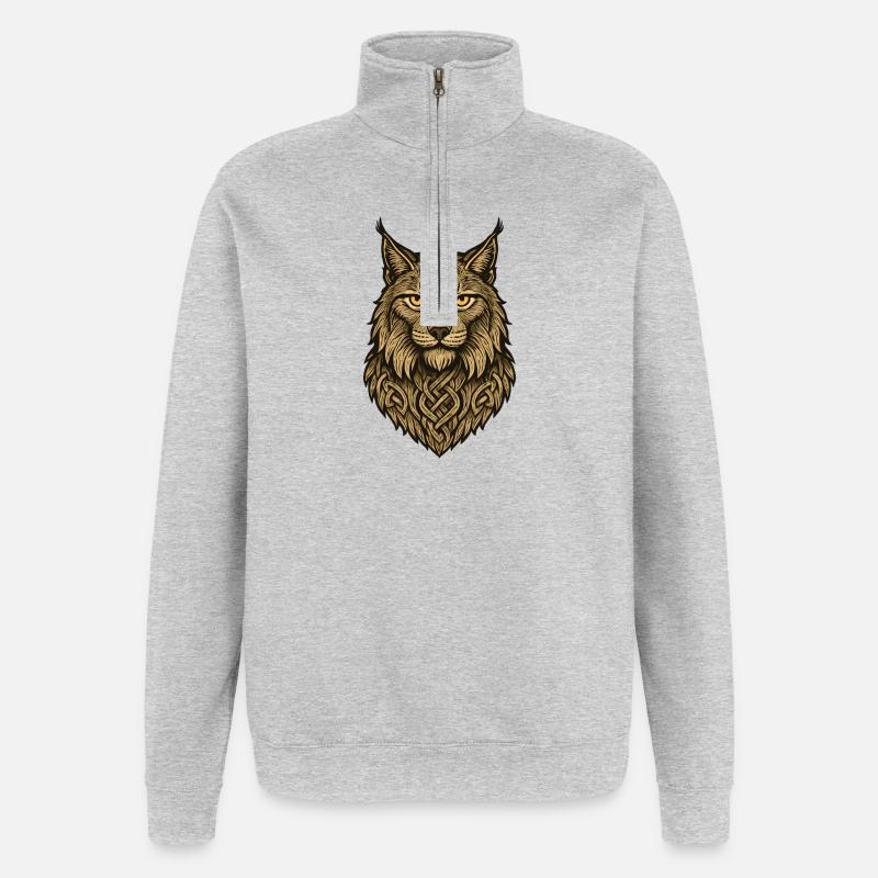 Tête de loup avec ruban celtique - Sweat à zip 1/4 - gris chiné