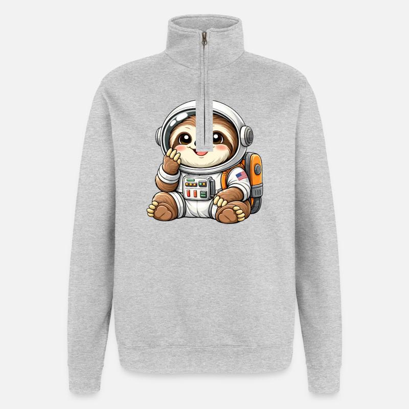 Univers spatial de l’astronaute paresseux mignon - Sweat à zip 1/4 - gris chiné
