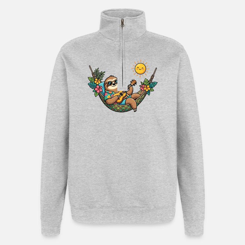 Sloth in hammock makes summer vacation beach - Quarter-Zip Sweatshirt - heather grey