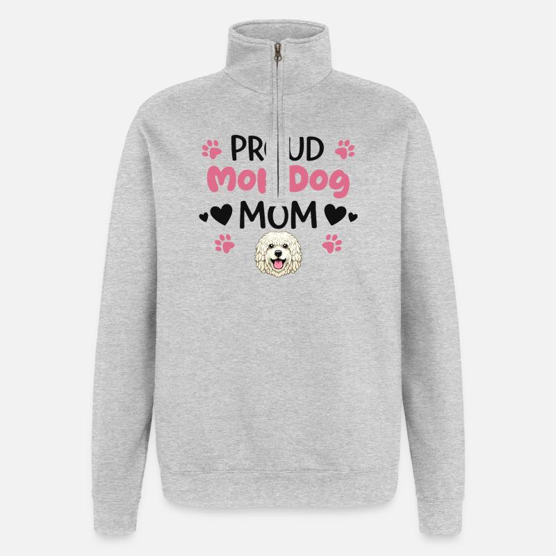 Stolze Mop Dog Mutter, Komondor - Quarter-Zip-Sweatshirt - Grau meliert