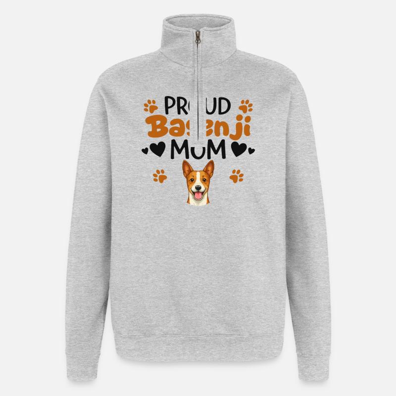 Stolze Barkless Dog Mutter, Basenji - Quarter-Zip-Sweatshirt - Grau meliert