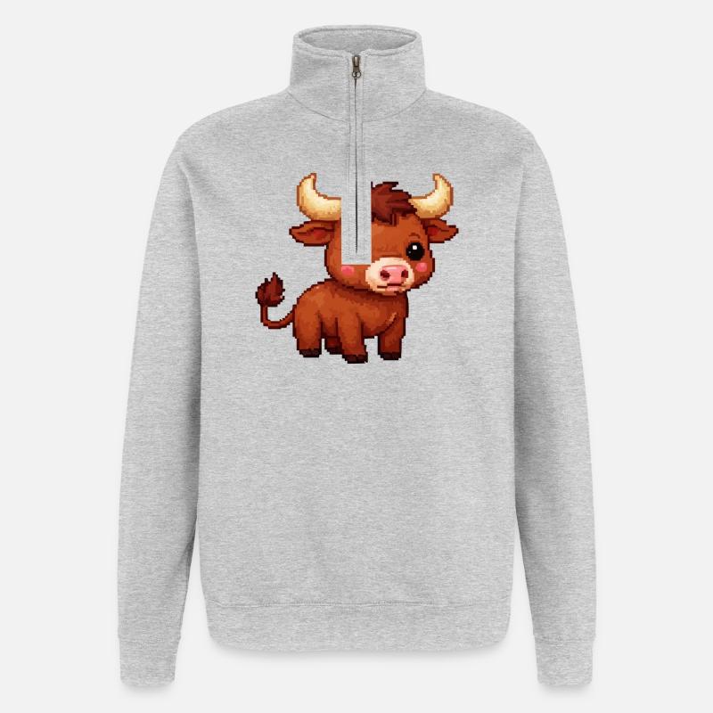 Pixel Taureau Câlin Taureau - Sweat à zip 1/4 - gris chiné