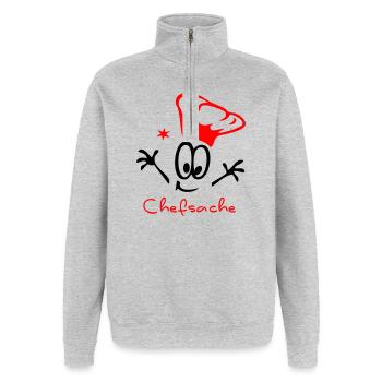 Chefsache Koch - Quarter-Zip-Sweatshirt - Grau meliert - Vorne - AI Model Female 172 light (172cm) & AI Model Male 178 dark (178cm)