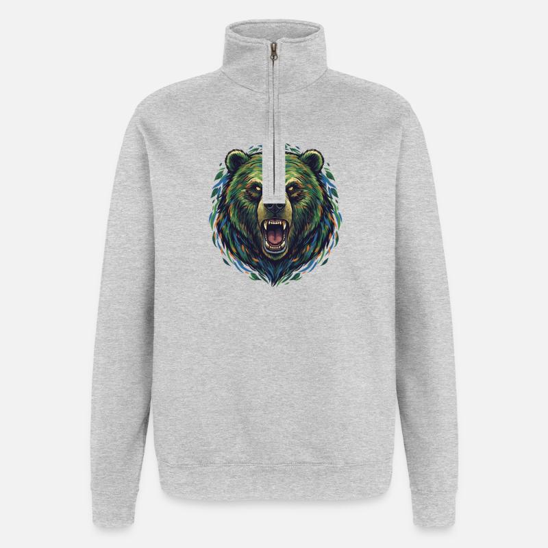 Wilder Farbbär Kopf - Quarter-Zip-Sweatshirt - Grau meliert