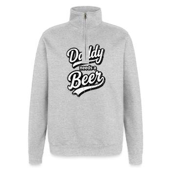 Papa a besoin d’une bière Texte vintage vieilli - Sweat à zip 1/4 - gris chiné - Devant - AI Model Female 172 light (172cm) & AI Model Male 178 dark (178cm)