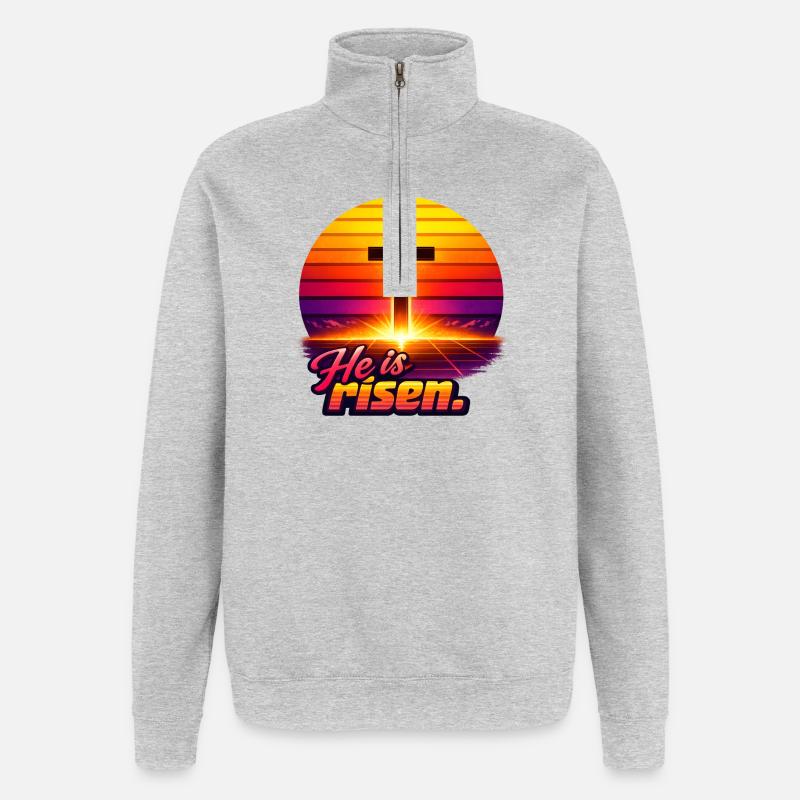 He is risen Sunset retro - Quarter-Zip Sweatshirt - heather grey