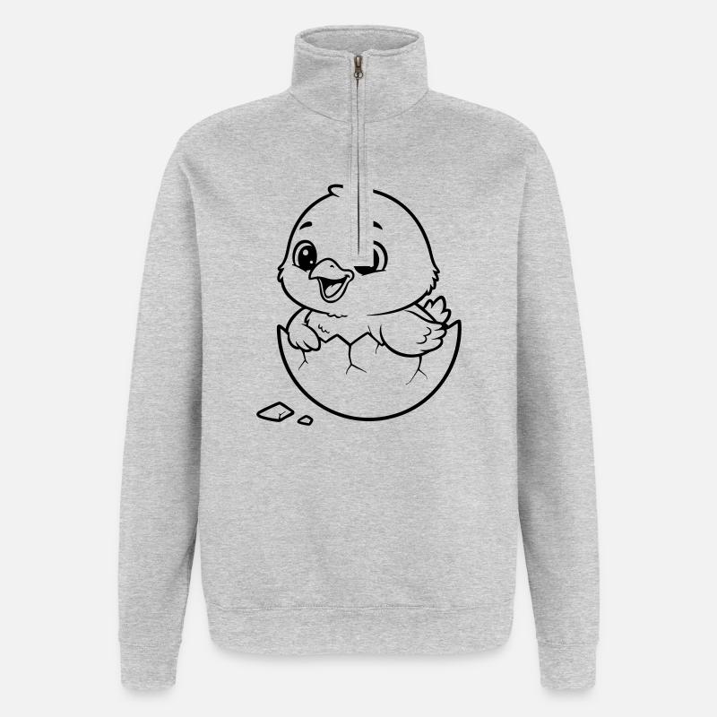 Cute Chick Hatching from Egg - Quarter-Zip Sweatshirt - heather grey