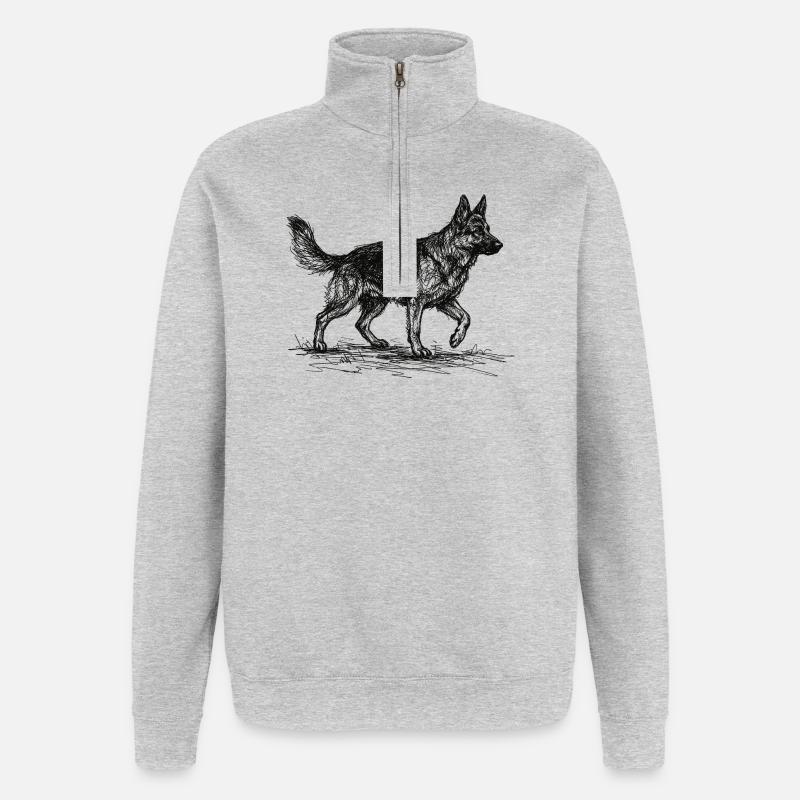 German Shepherd Sketch – German Shepherd Design - Quarter-Zip Sweatshirt - heather grey