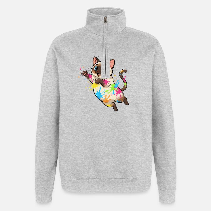 Bunte Farbklecks Katze - Quarter-Zip-Sweatshirt - Grau meliert
