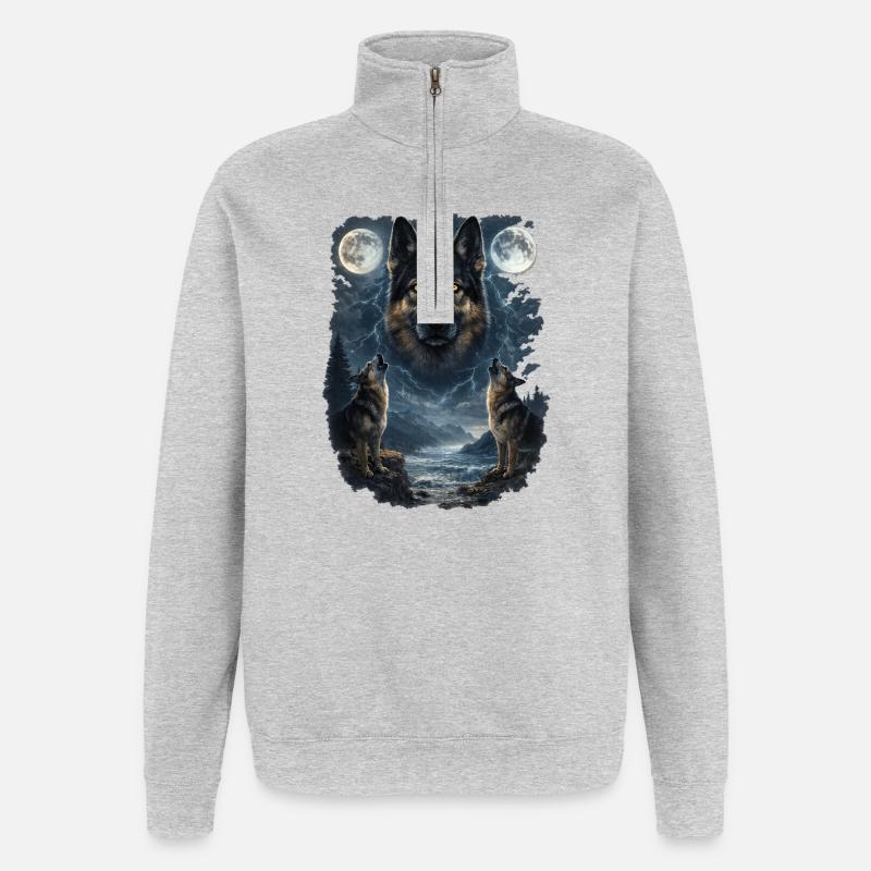Two Moons German Shepherd - Quarter-Zip Sweatshirt - heather grey