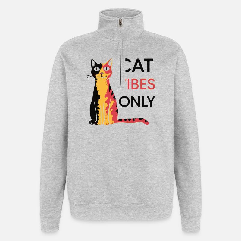Katzen Vibes Only Design - Quarter-Zip-Sweatshirt - Grau meliert