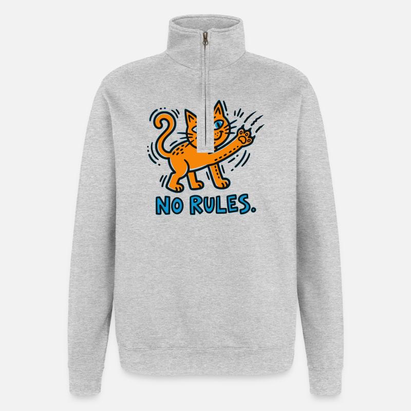Rébellion des chats : Pas de règles - Sweat à zip 1/4 - gris chiné