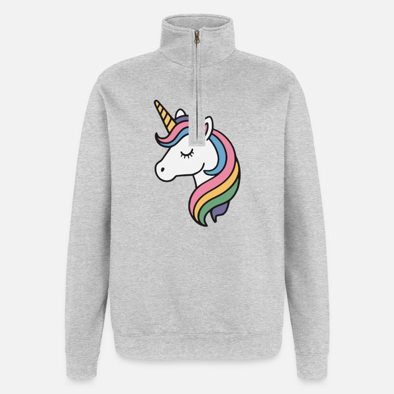 Einhorn Mädchen - Quarter-Zip-Sweatshirt - Grau meliert