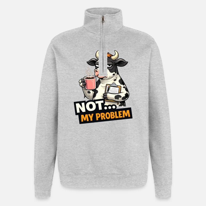 Not My Problem Cow Coffee Mood - Quarter-Zip Sweatshirt - heather grey