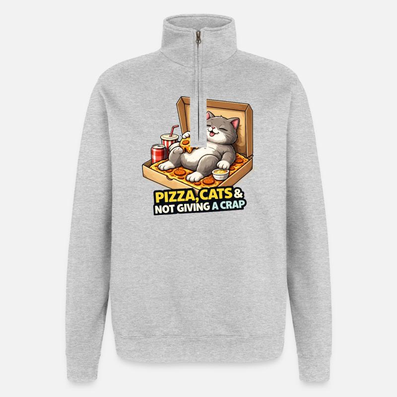 Pizza Cats Attitude - Sweat à zip 1/4 - gris chiné