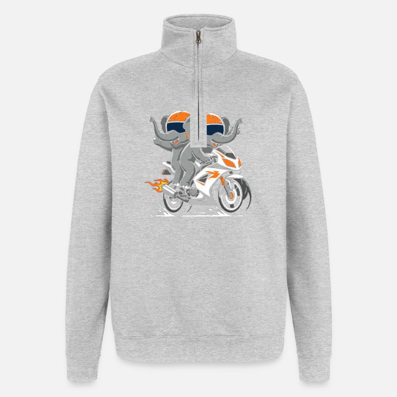 Duo d’éléphants en aventure à moto - Sweat à zip 1/4 - gris chiné