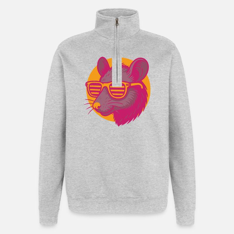 Rat avec des lunettes de soleil - Sweat à zip 1/4 - gris chiné
