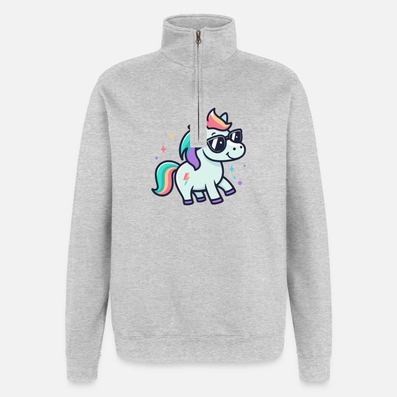 Regenbogen-Einhorn-Sonnenbrille - Quarter-Zip-Sweatshirt - Grau meliert