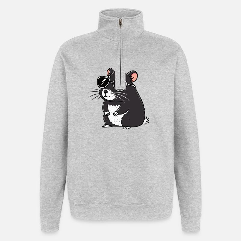 Hmster-chic dunkle Brille - Quarter-Zip-Sweatshirt - Grau meliert