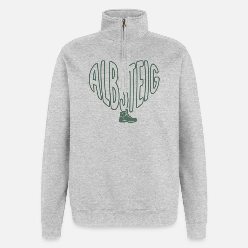 Albsteig Herz mit Wanderstiefel - Quarter-Zip-Sweatshirt - Grau meliert