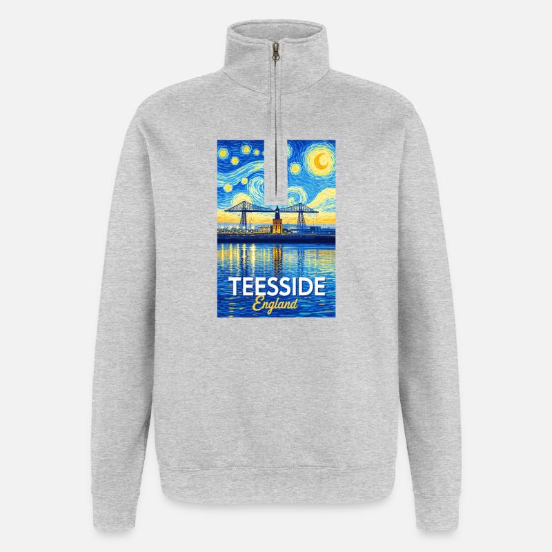 Teesside Neon-Brücke England - Quarter-Zip-Sweatshirt - Grau meliert