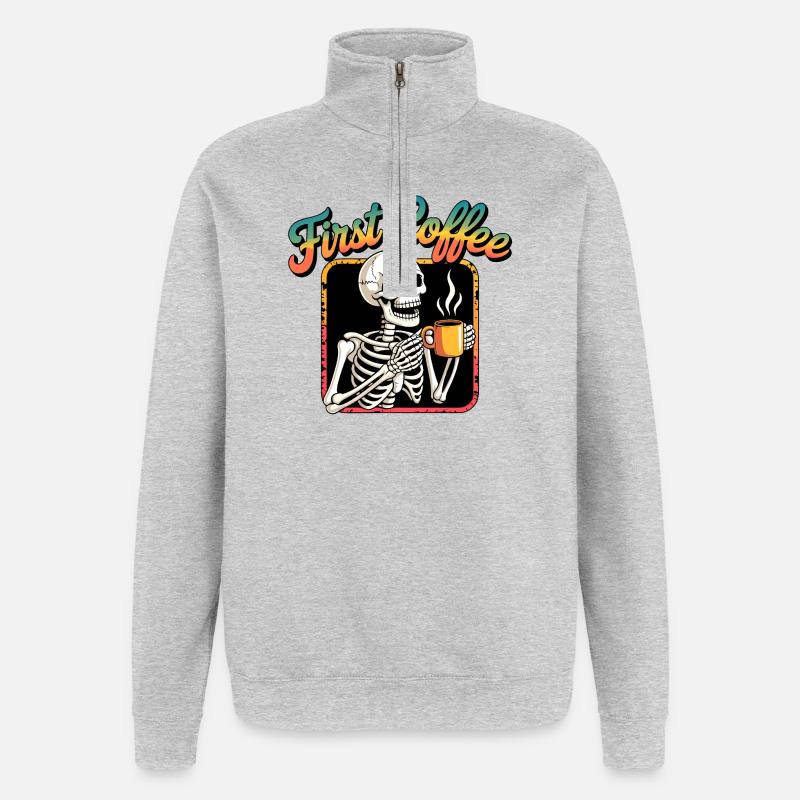 First Coffee Skeleton - Quarter-Zip Sweatshirt - heather grey