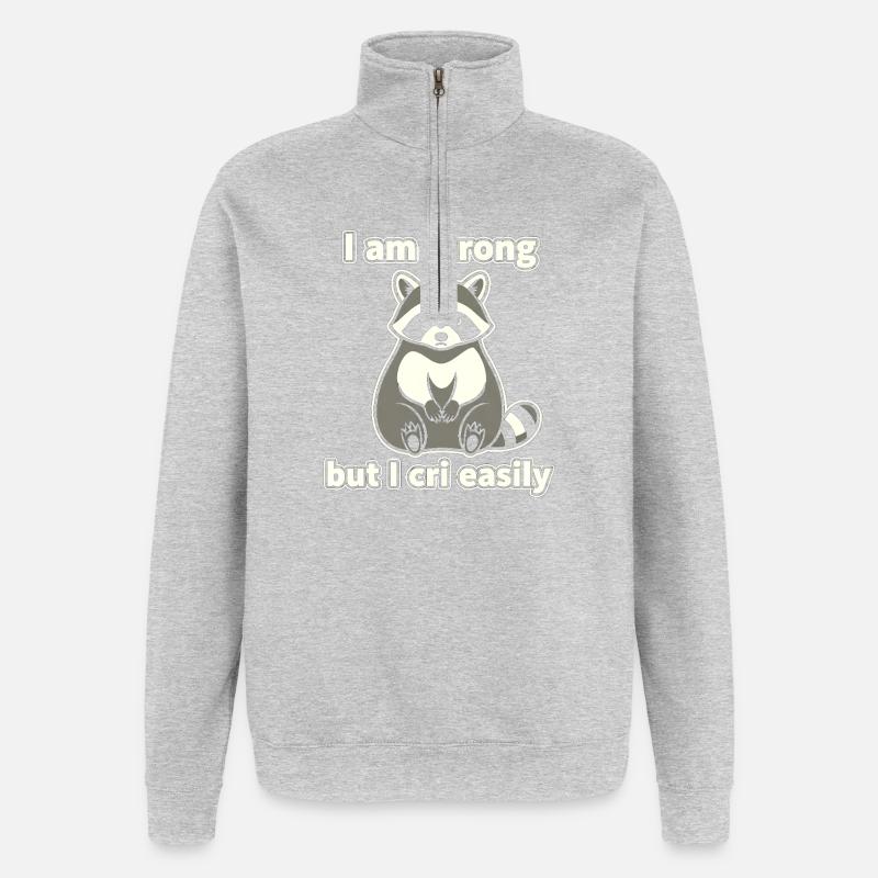 Starker Waschbär – weine leicht - Quarter-Zip-Sweatshirt - Grau meliert