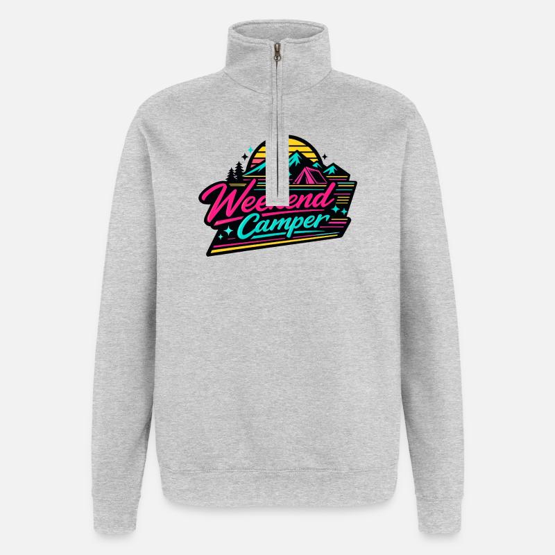 Weekend Camper Neon Rétro - Sweat à zip 1/4 - gris chiné
