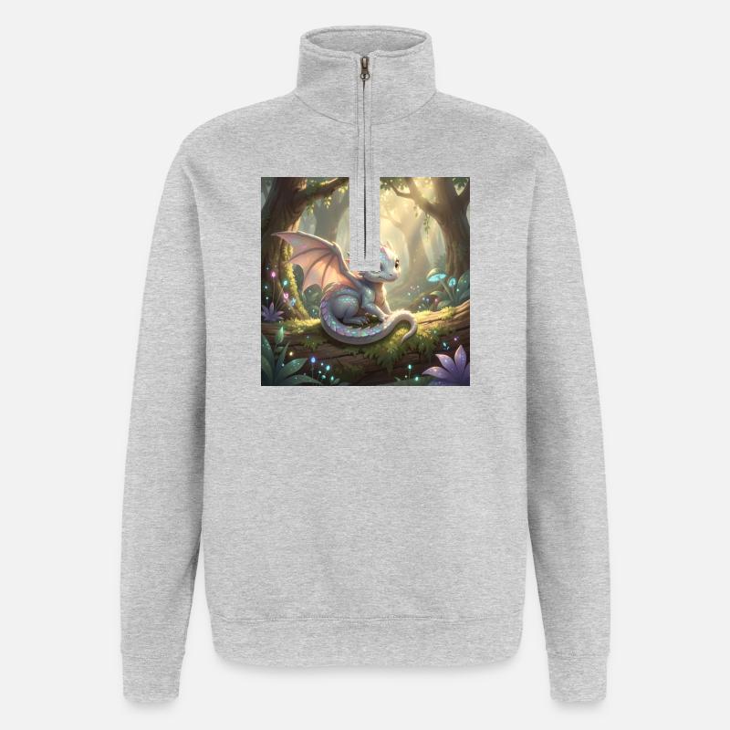 Petit Dragon mignon / Bébé Dragon - Sweat à zip 1/4 - gris chiné