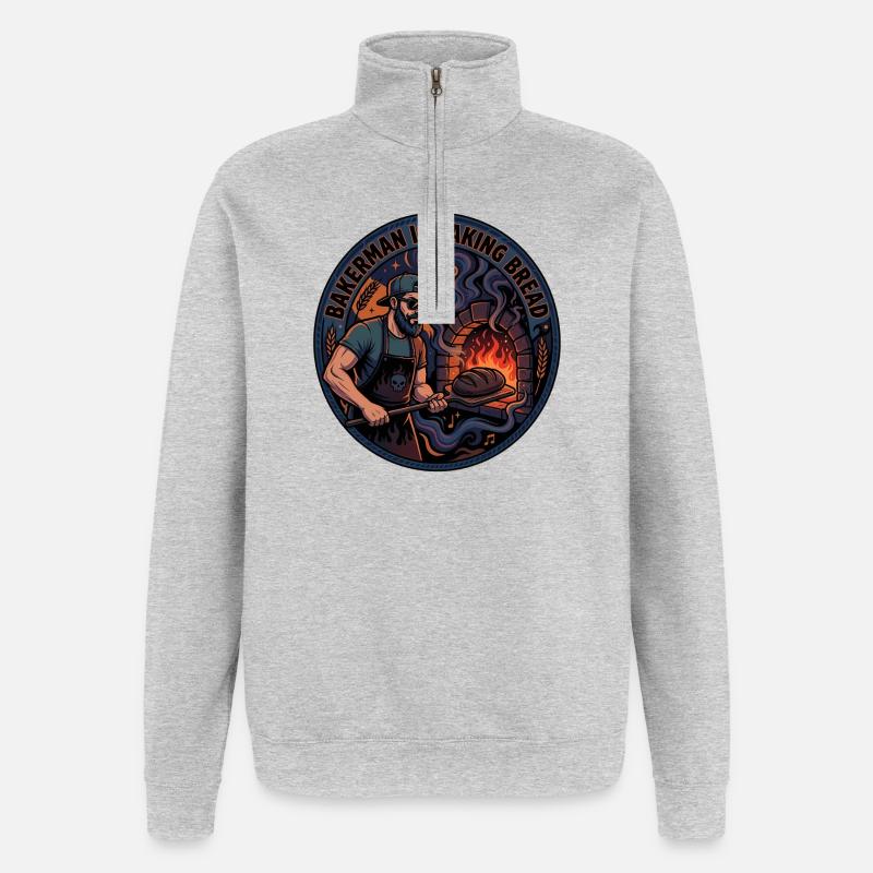 Bäckermeister am Backofen - Quarter-Zip-Sweatshirt - Grau meliert