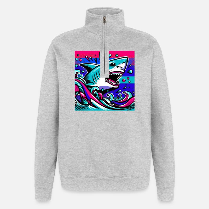 Requin - Sweat à zip 1/4 - gris chiné