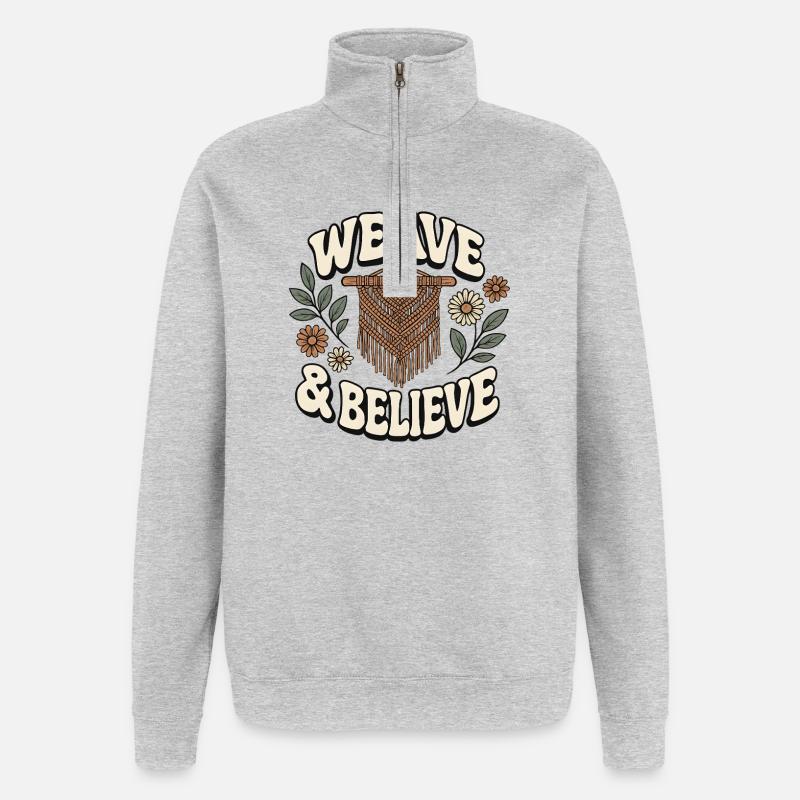 Weaving & Believing | Macrame Boho - Quarter-Zip Sweatshirt - heather grey