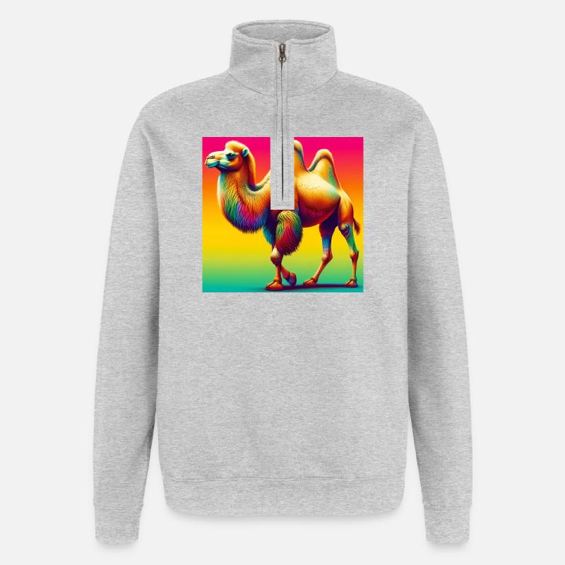 Kamel - Quarter-Zip-Sweatshirt - Grau meliert