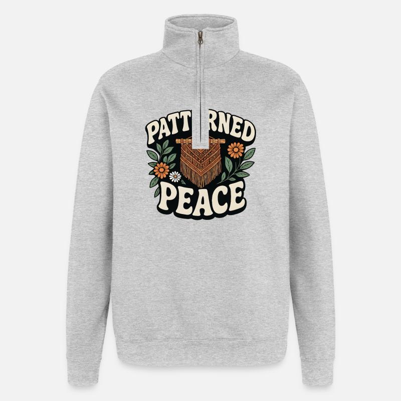 Gemusterte Ruhe | Makramee Boho - Quarter-Zip-Sweatshirt - Grau meliert