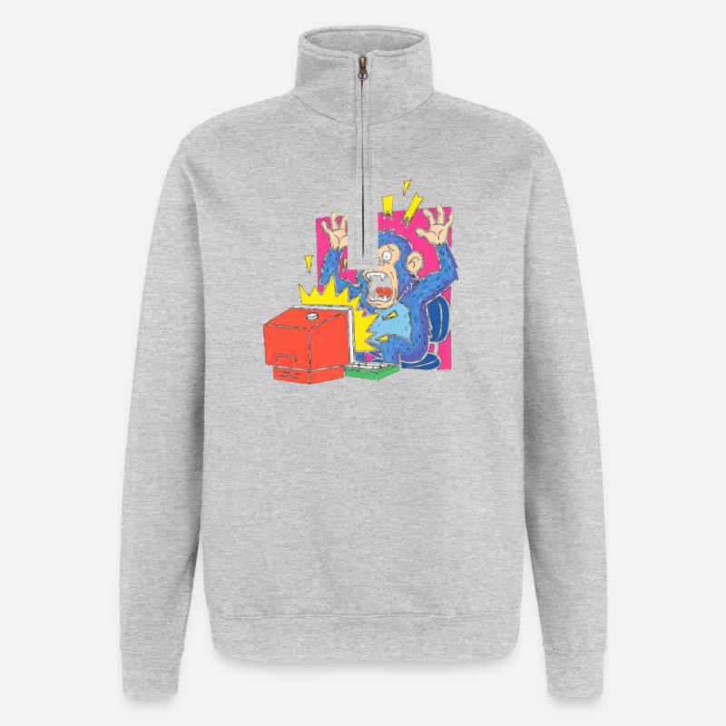 Monkey alarm on the computer - Quarter-Zip Sweatshirt - heather grey