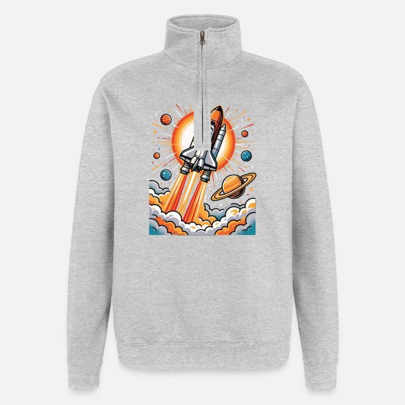 Explosion de fusée dans l’espace - Sweat à zip 1/4 - gris chiné