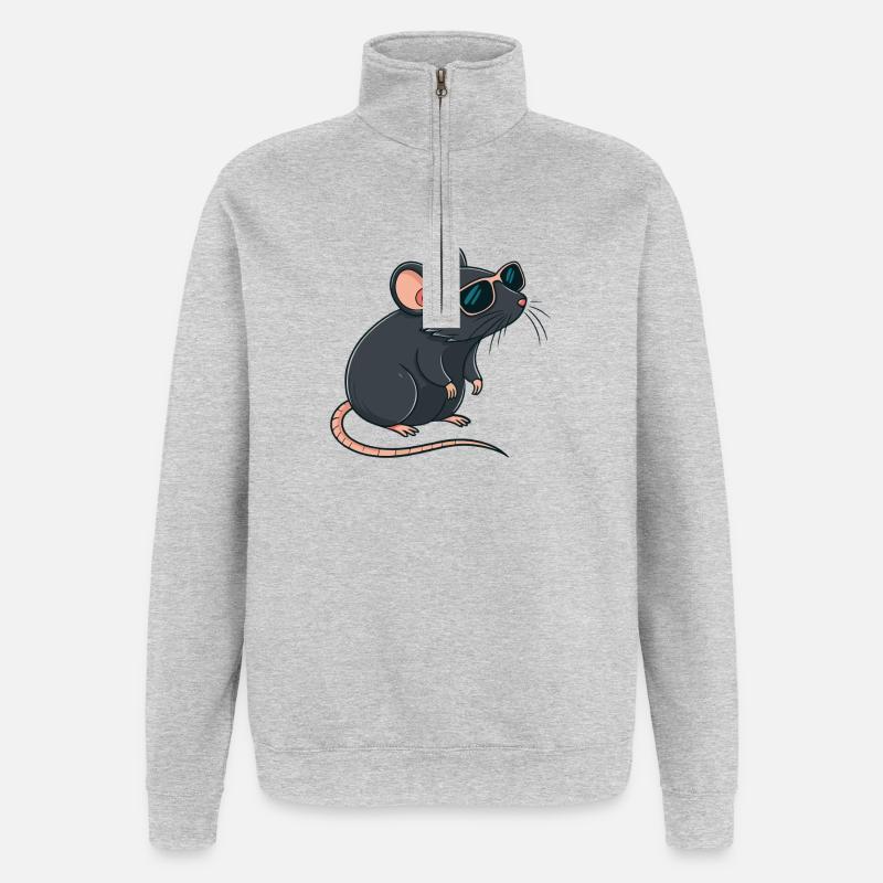 Rat chic lunettes soleil - Sweat à zip 1/4 - gris chiné