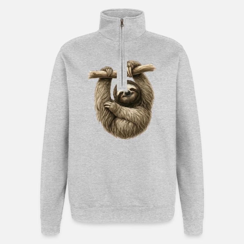 Faultier am Ast – gemütlicher Sloth - Quarter-Zip-Sweatshirt - Grau meliert